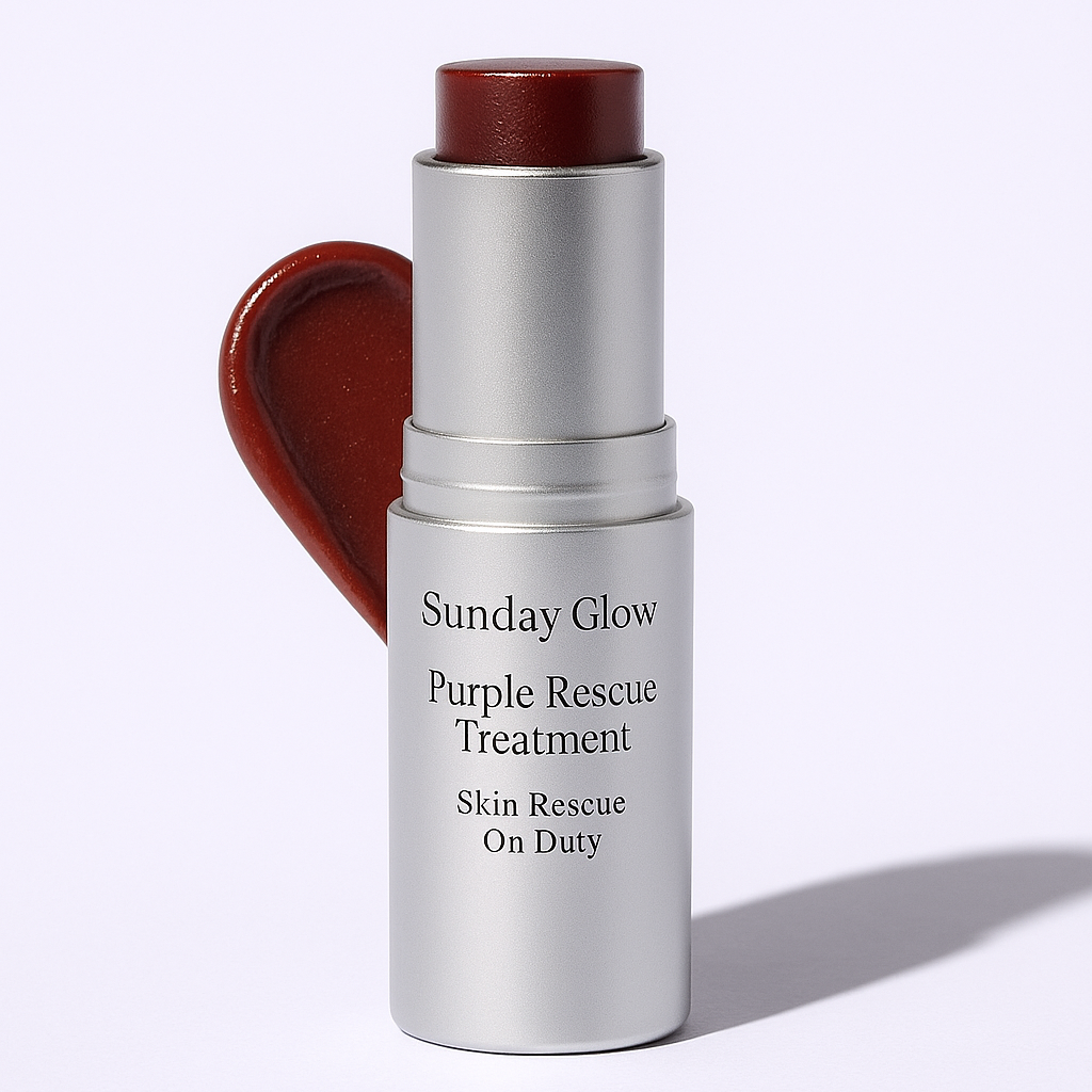 Sunday Glow Purple Rescue Treatment stick on a white background